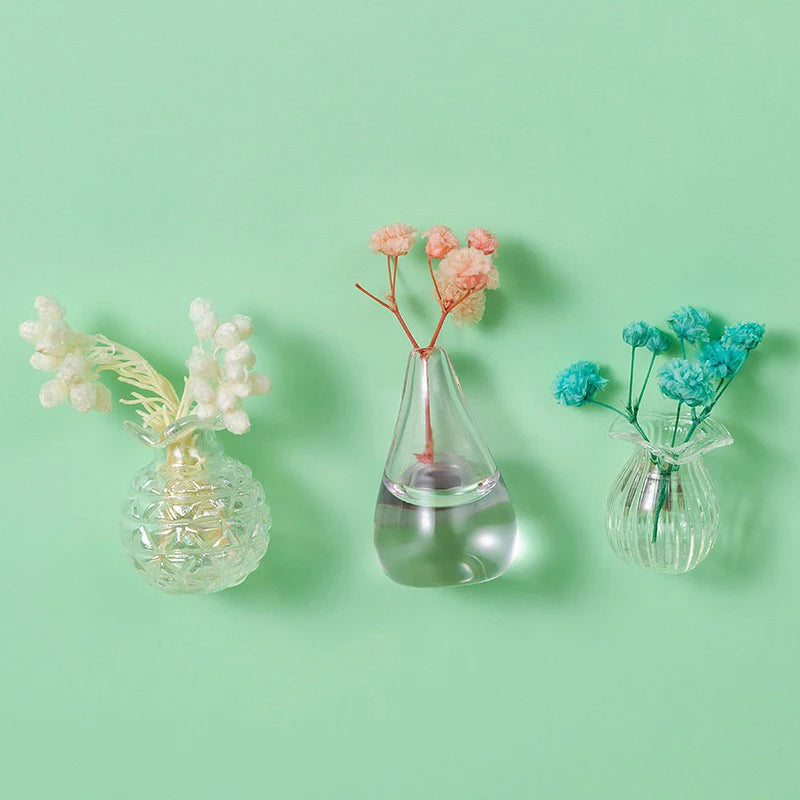 Mini Glass Vase Fridge Magnet DIY Porcelain Vase Flowers Refrigerator Message Sticker Plant Magnet Green Gift Kitchen Qme