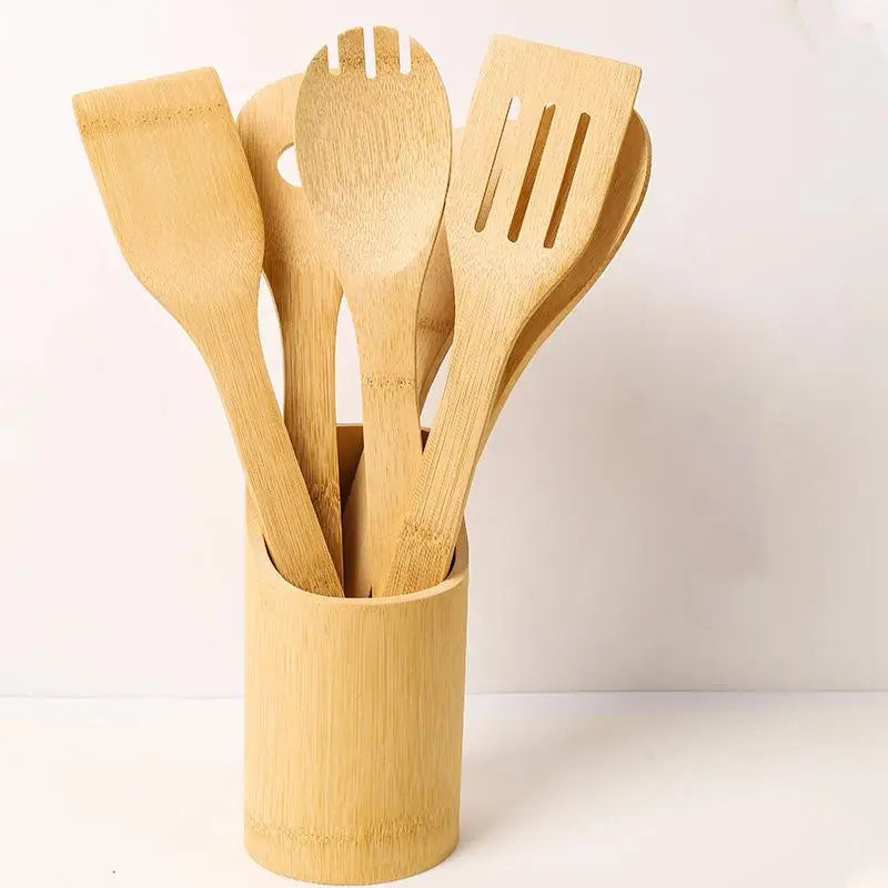 Bamboo Spoons Spatulas Wooden Kitchen Utensils Cooking Tools Mixing Qme