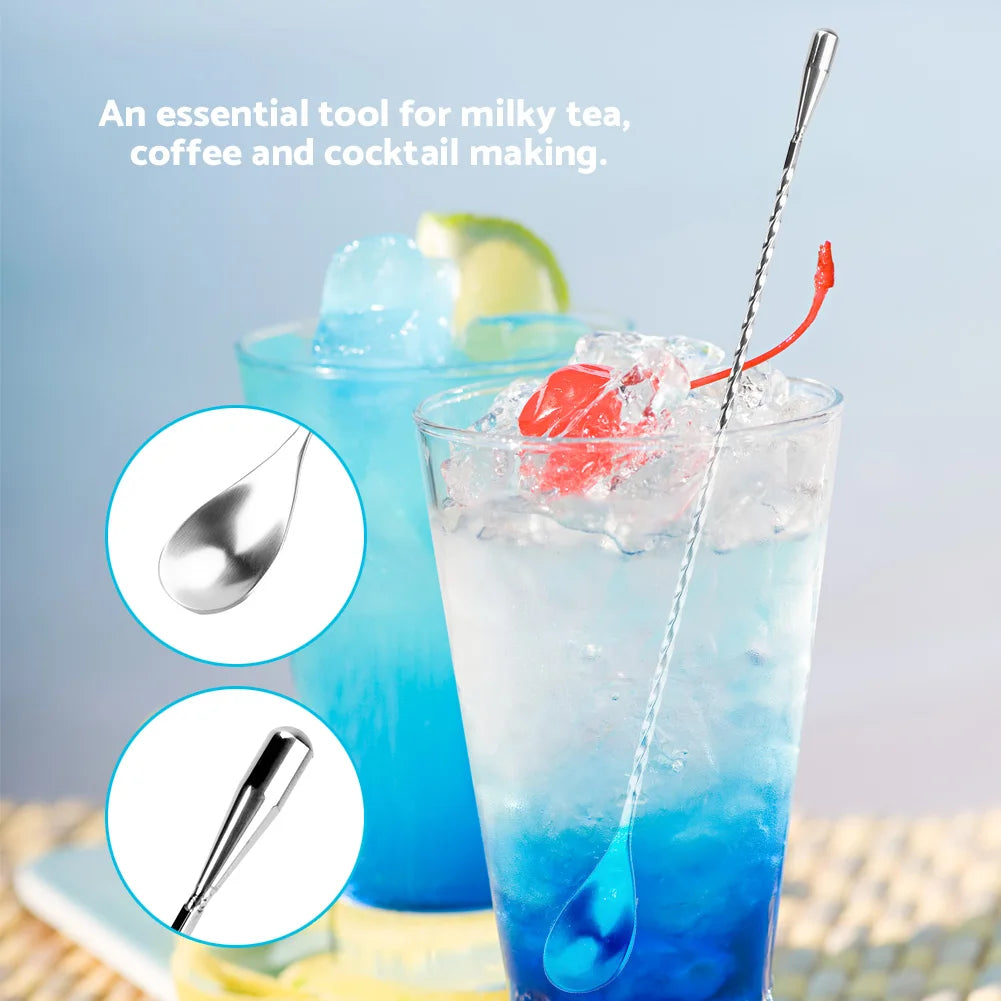 Stainless Steel Bar Spoon Long Handle Cocktail Mixing Spoon Twisted Drink Stirrer Tool for Wine Coffee Tea Beverage Mixing Qme