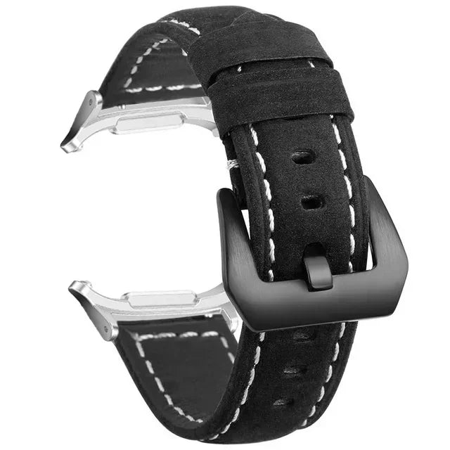 No Gaps Leather Strap for Samsung Galaxy Watch 7 Ultra 47mm Bracelet Wristband for Galaxy Watch Ultra Band Replacement Correa Qme Black-S Watch 7 Ultra 47MM