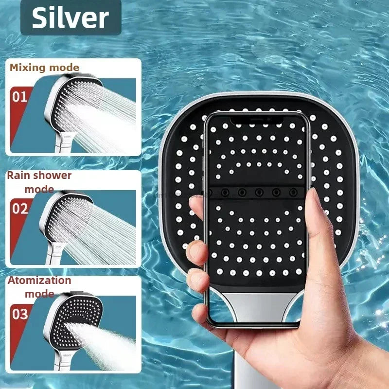 3-Modes High Pressure Shower Head Water Saving Shower Heads Adjustable Water Massage Sprayer Home Bathroom Accessories Qme Silver Shower