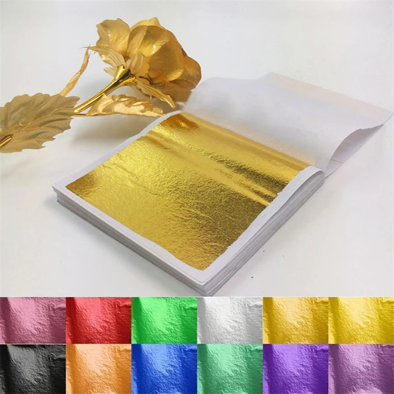 100pcs Art Craft Design Paper 9cm Sheets Practical Imitation Gold Silver Rose Gold Leaf for Gilding DIY Craft Party Decoration Qme