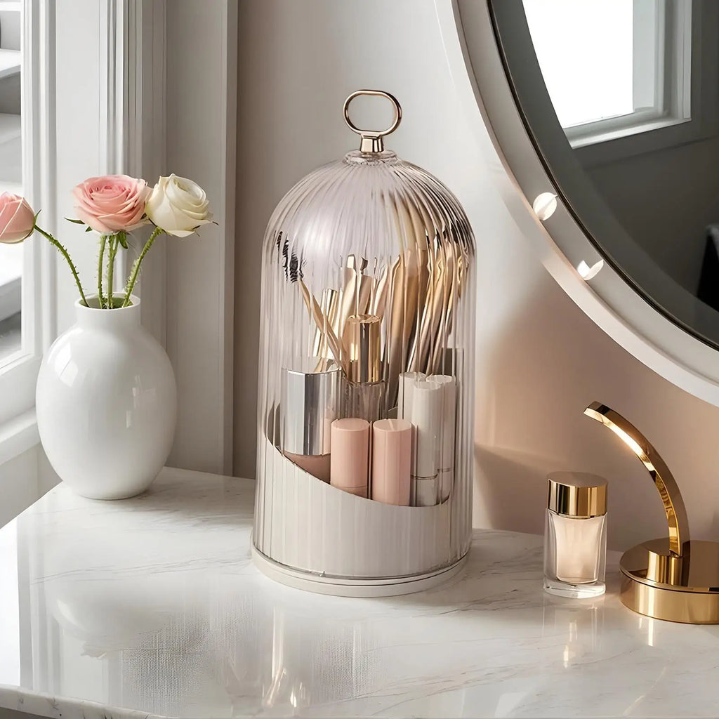 Concealed Toothbrush Holder Dustproof Lipstick Storage Box Rotating 3-Slot Bathroom Toothbrush Holders with Sliding Lid Qme