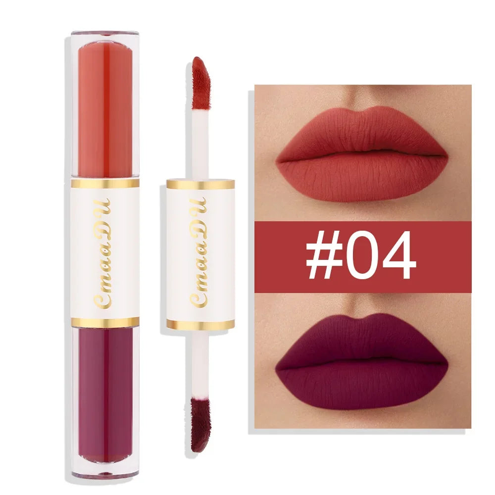 5 In 1 Matte Lipstick Kit Combo Strip Velvet Sexy Red Lip Tint Non-stick Cup Lip Gloss Lip Oil Makeup Lips Cosmetic Set Qme Double-head 04