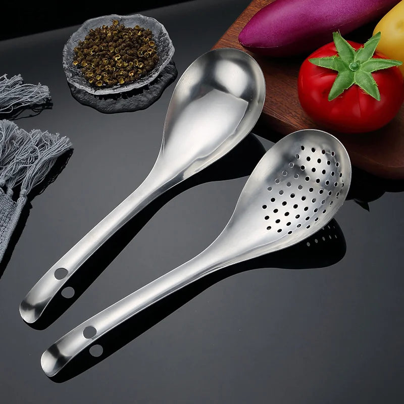 Stainless Steel Colander Spoon Filter Strainer Food Scoop Perforated Qme