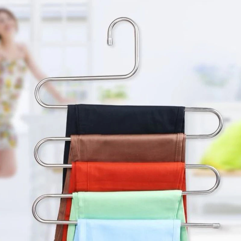 Stainless Steel Pants Rack Five-Layer Multi-Functional Hanger Multi-Layer Pants Storage Rack Home Organizer Qme