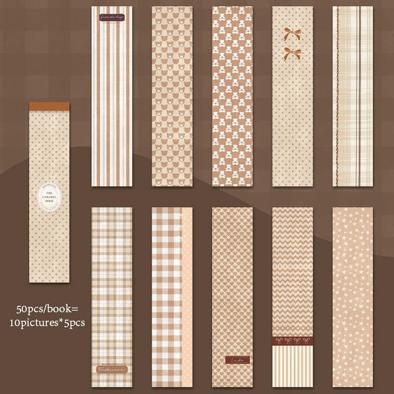 Caramel Retro Plaid Long Sticky Notes, Writable Memos, Junk Journal Base Paper, Great for Office and Study Use. Qme A