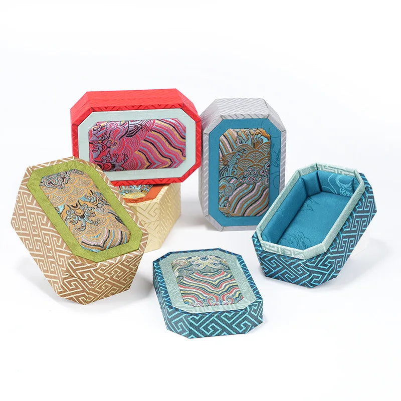 Chinese Style Brocade Jewelry Box Wave Pattern Heaven&Earth Cover for Curio Bracelet Storage Gift Packaging,Jewelry Display Box Qme