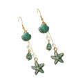 Bohemian Style Alloy Starfish Drop Earrings Shell Elegant Long Tassel Earrings Conch Geometric Shape Pendant Earrings Gift Qme Green