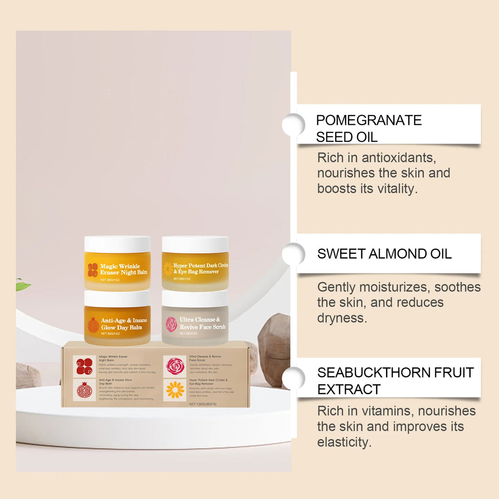Day Night Skincare Set Firming Moisturizing & Skin Barrier Repair Cream Tightening Brighten Face Scrub Nourishing Eye Care Combo Qme