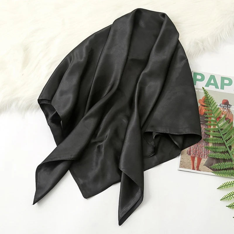 90 Big Headwraps Solid Colors Neckerchief Hijab Women Satin Headband Qme