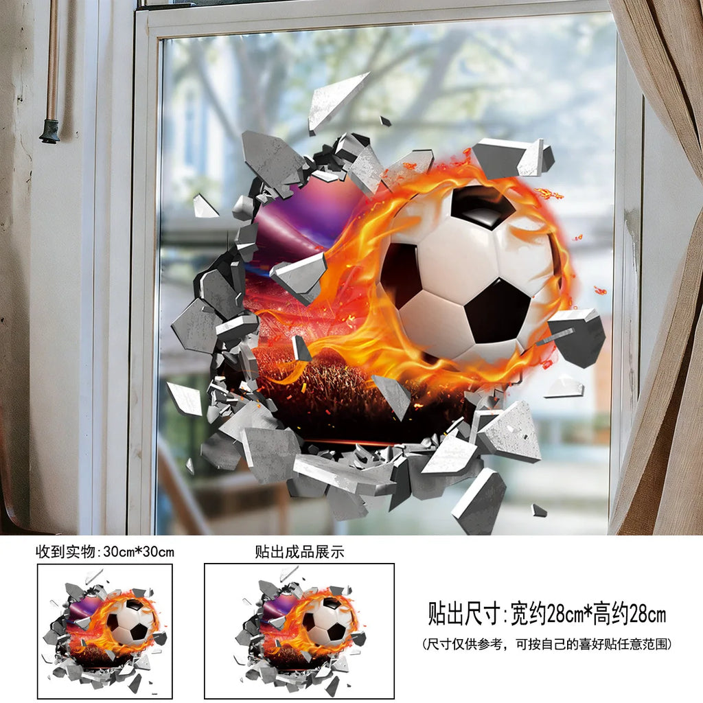 3D Football Soccer Wall Stickers Self Adhesive Removable Decals Boys Qme 1Pc 30cmx30cm