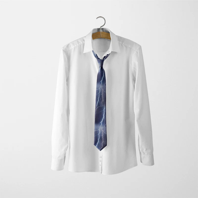 Funny Lightning Print Fashion Tie Boys Business Party Wide Polyester Qme