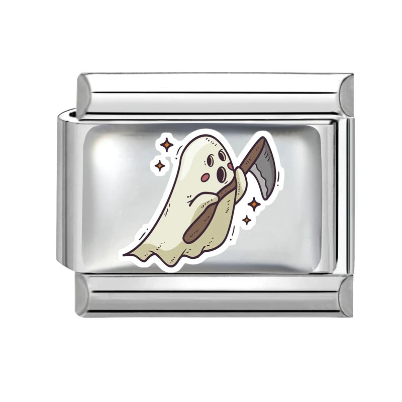 New 2026 Design Halloween Cherry Bow Pumpkins Ghost Italian Charm Links Fit 9MM Stainless Steel Bracelet Jewelry DIY Making Gift Qme S 5