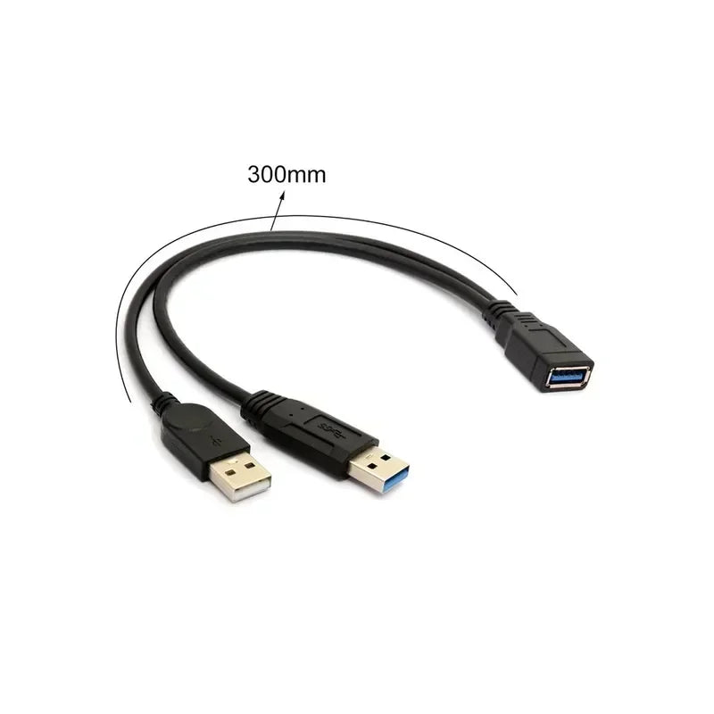 5pc Black USB 3.0 Female To Dual USB Male with Extra Power Data Y Extension Cable for 2.5"Mobile Hard Disk PC Hardware Cables Qme