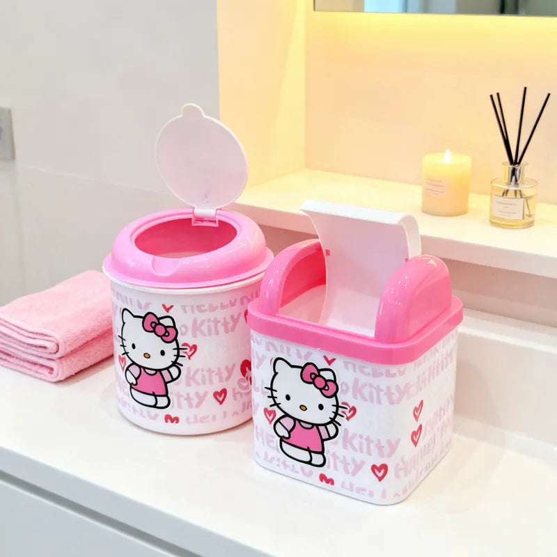 Hello Kitty Plastic Bathroom Trash Can, Household Storage Bin, Car Trash Can, Creative Living Room and Kitchen Trash Can Qme