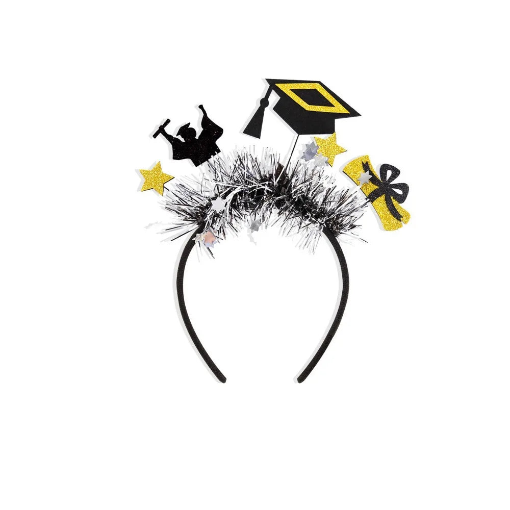 Celebrate Graduation Headband Non-slip Shiny Doctor Hat Hair Hoop with Tassels Glitter Graduation Cap Hairband Party Favors Qme Style 6