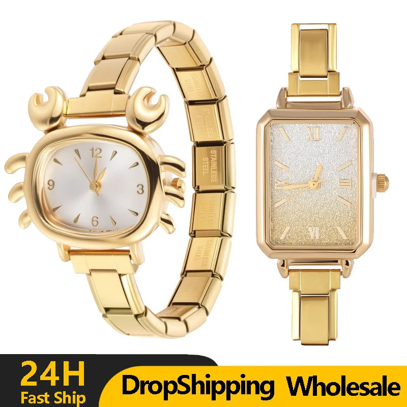 New2026 Y2K Funny Crab and Square Shape High Quality Stainless Steel Watch DIY 9MM Charm Women Men's Bracelet Watch Head Jewelry Qme