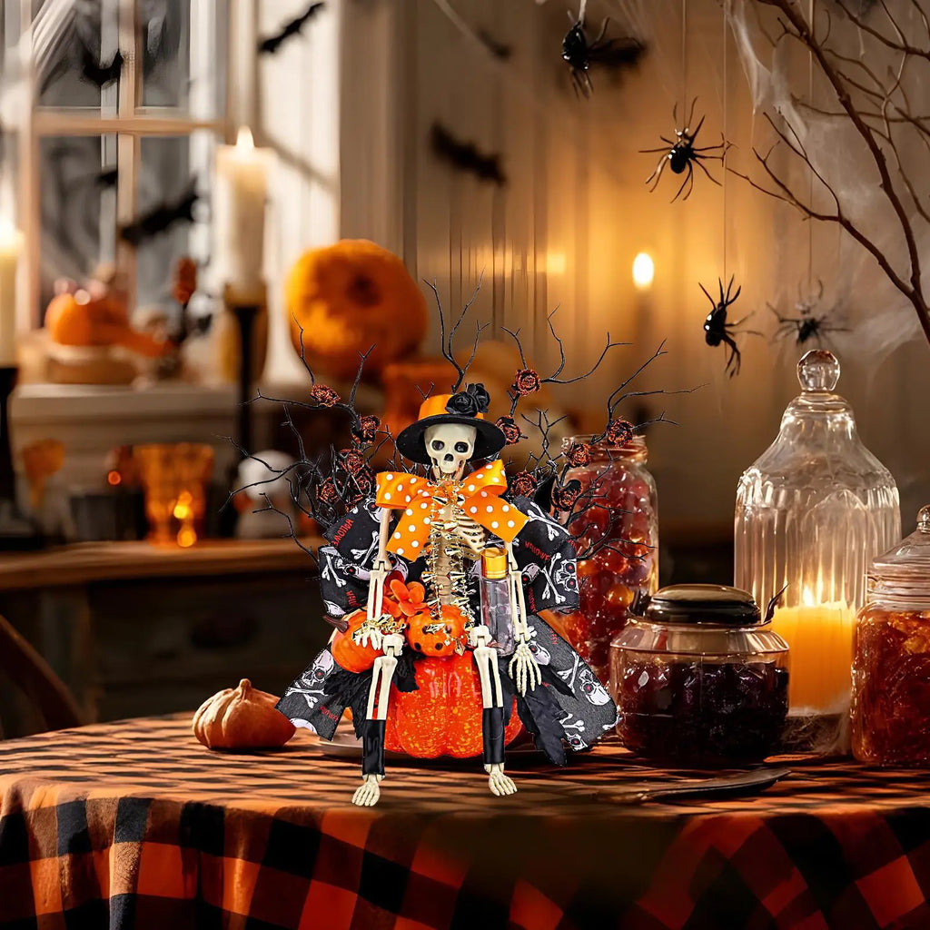 Halloween Figurines Skeleton Pumpkin Statue Halloween Horror Decoration Realistic Skull Window Ornament for Retail Porch Display Qme