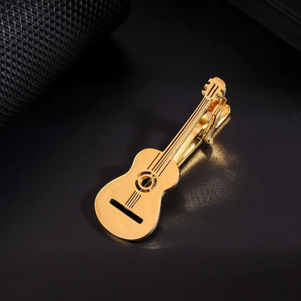 Treble Clef Guitar Tie Clip Titanium Steel Punk Music Note Pin Qme