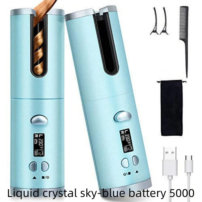Automatic Hair Curler Wireless With Heat Timer Modes Rechargeable Portabl Fast Heating Styler For Perfect Curls Every Time Qme Skyblue battery 5000