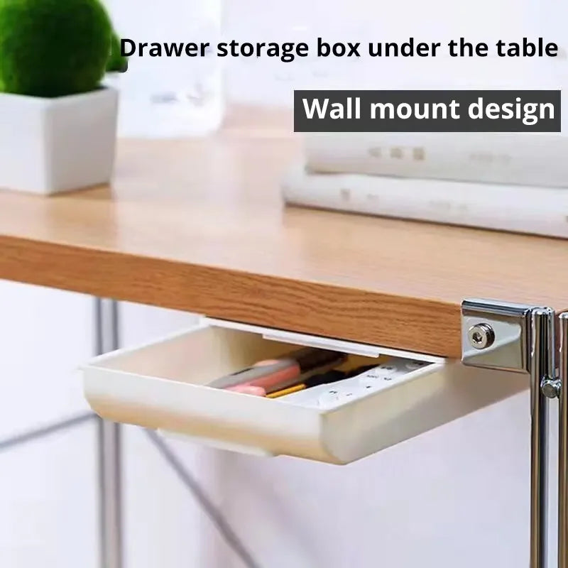 1PCS White SelfAdhesive Storage Drawer Box Makeup Pencil Tray Desk Hidden Under Stand Self-adhesive Under-drawer Storage Box New Qme