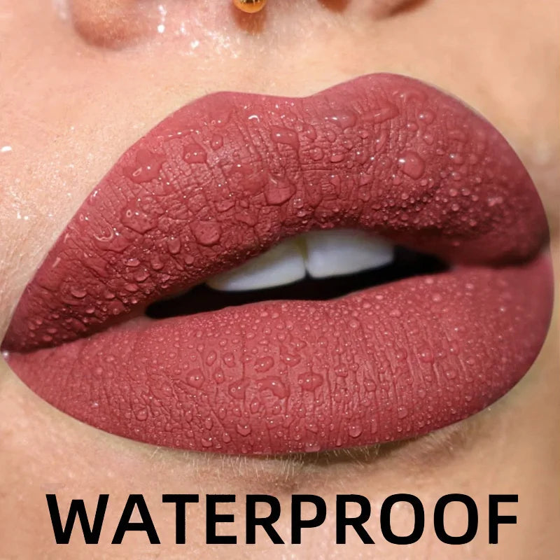 24h Long-lasting Matte Lip Glaze Waterproof Non Stick Cup Liquid Qme