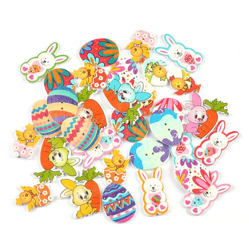 25pcs 1.8-3.5cm Easter Eggs/Bunny Cartoon Pattern Mixed Wooden Buttons For DIY Handmade Crafts Sewing Accessories Party Decor Qme