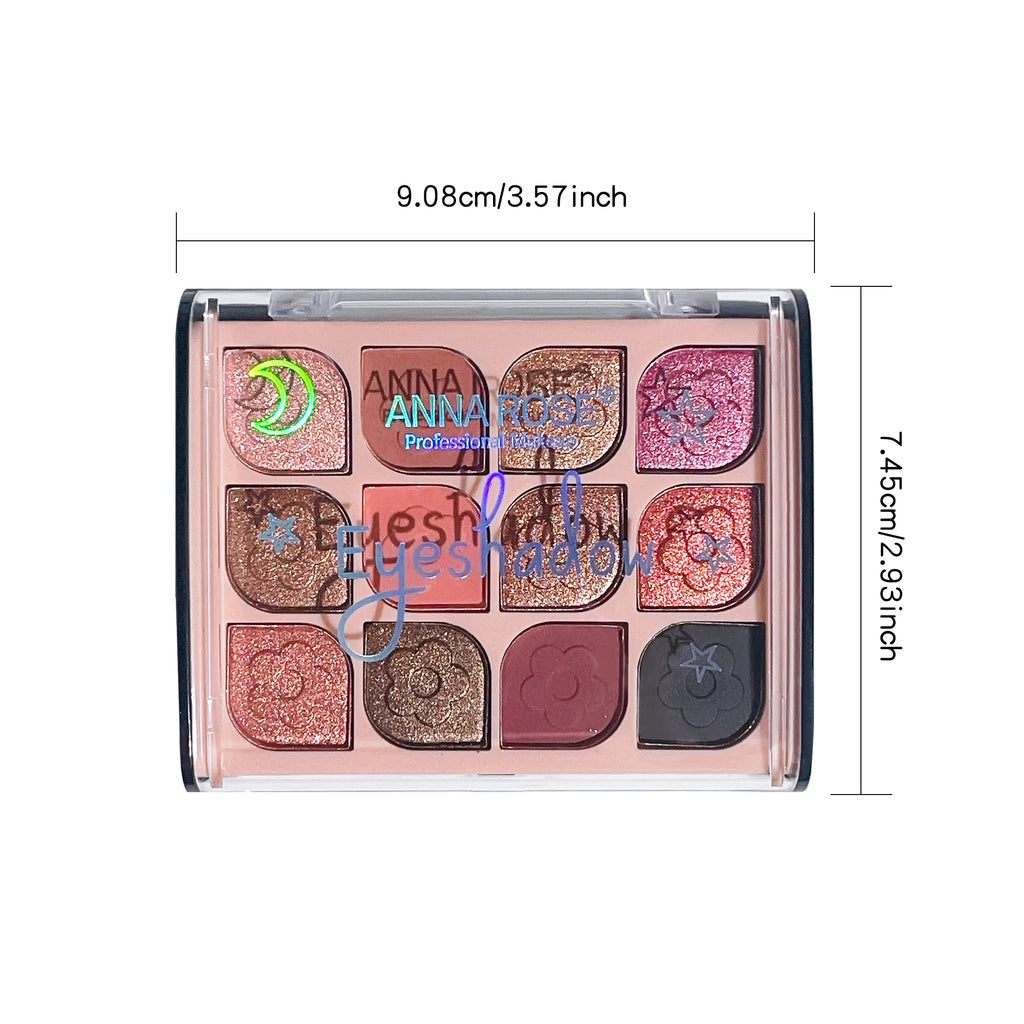 12-Color Korean Eyeshadow Palette Soft Earthy Shades Pearlescent Qme