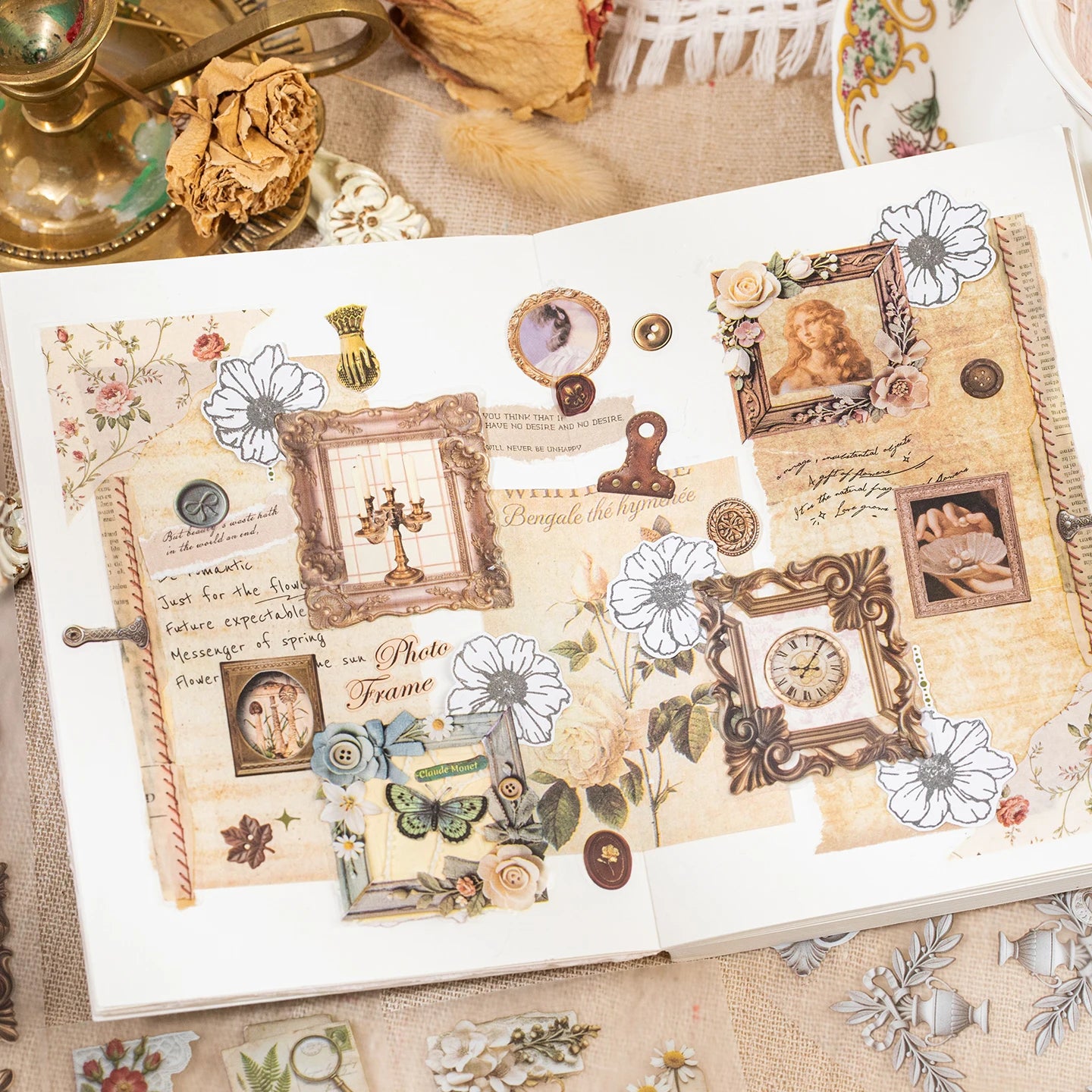 Vintage Border Decorative Sticker Book, Ideal for Journal Collage & Gift Wrapping Decoration, Great Present Choice Qme