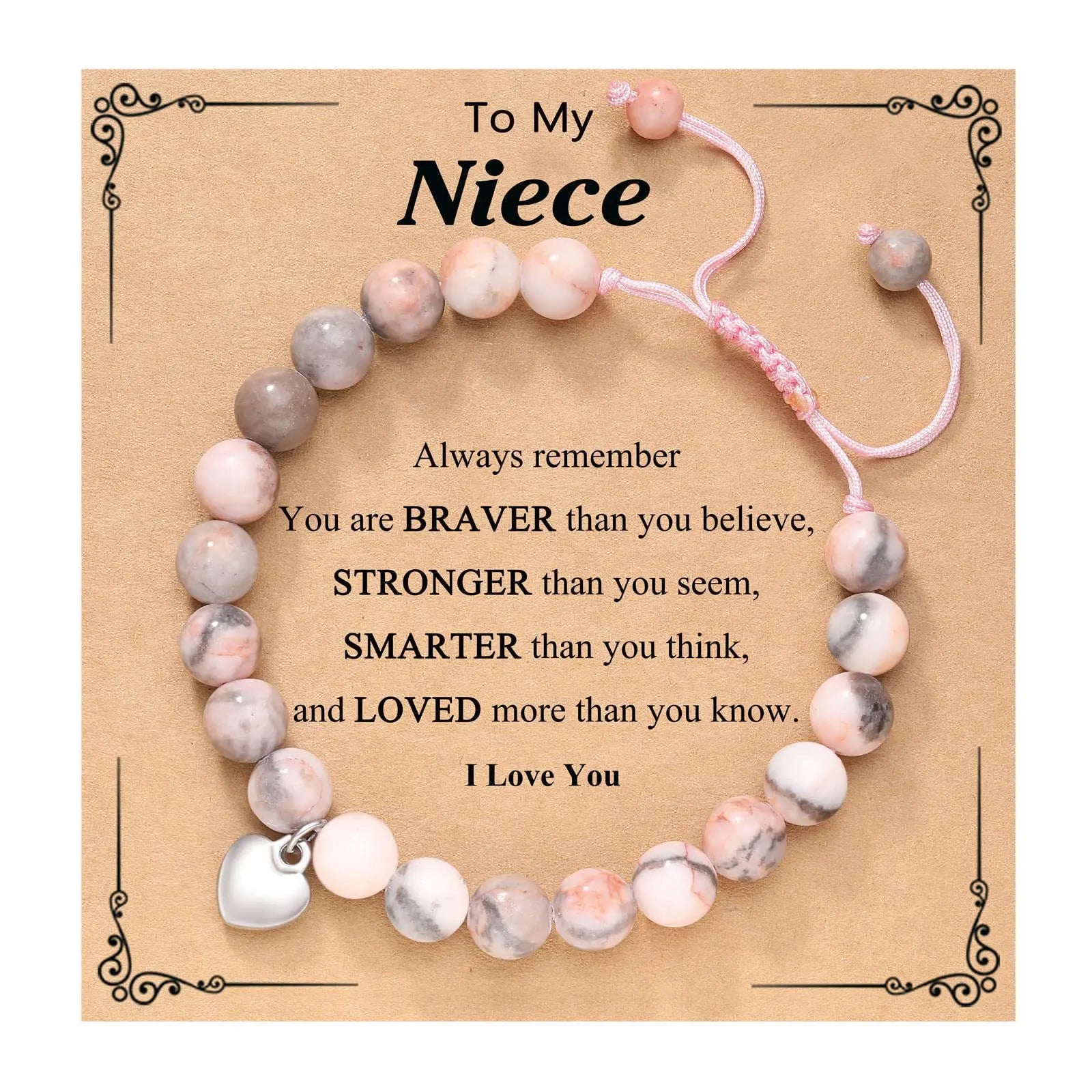 New Arrival Gifts for Birthday/ Love-Natural Stone Beaded Bracelet Handwoven Braided Adjustable Bangle Unisex Fashion Jewelry Qme Pink-niece