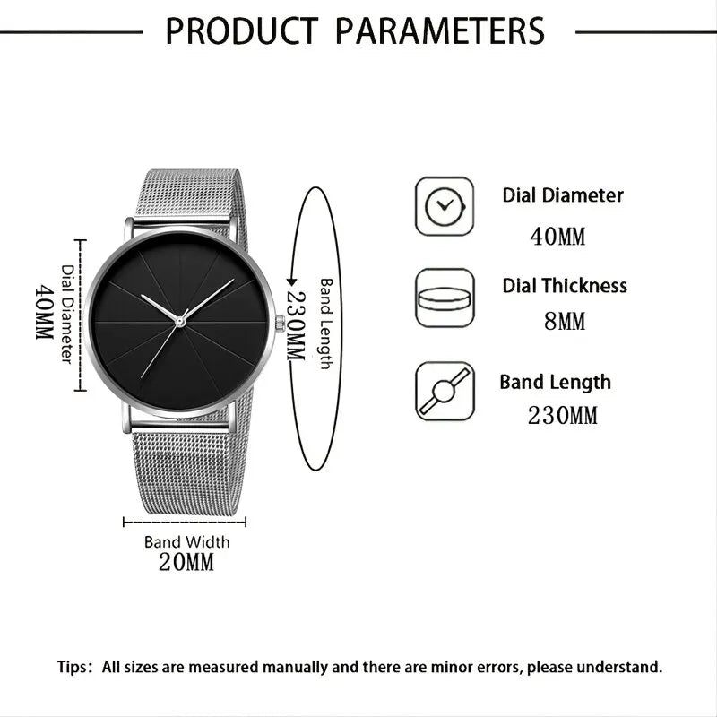 Mens Fashion Business Quartz Wristwatch Fashion Calendar Men Watch Mesh Belt Men Luxury Silver Bracelet Watches Qme
