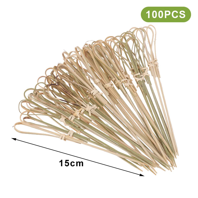 Bamboo Skewers Barbeque Bar Tool Kitchen Cocktail Picks Disposable Qme Scissors 15cm