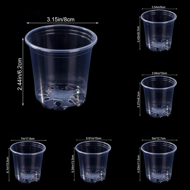 5Pcs Transparent Plastic Flowerpot Drainage Hole Pot Gardening Root Growth Visibility For All Plants Water Damage Protection Qme