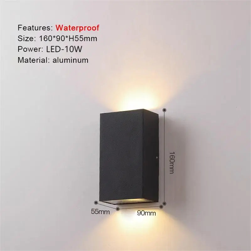 Outdoor Waterproof LED Wall Lamp Modern and Simple Nordic Black Villa Courtyard Garden Corridor Balcony Dual Head Spotlights Qme 1013-10w