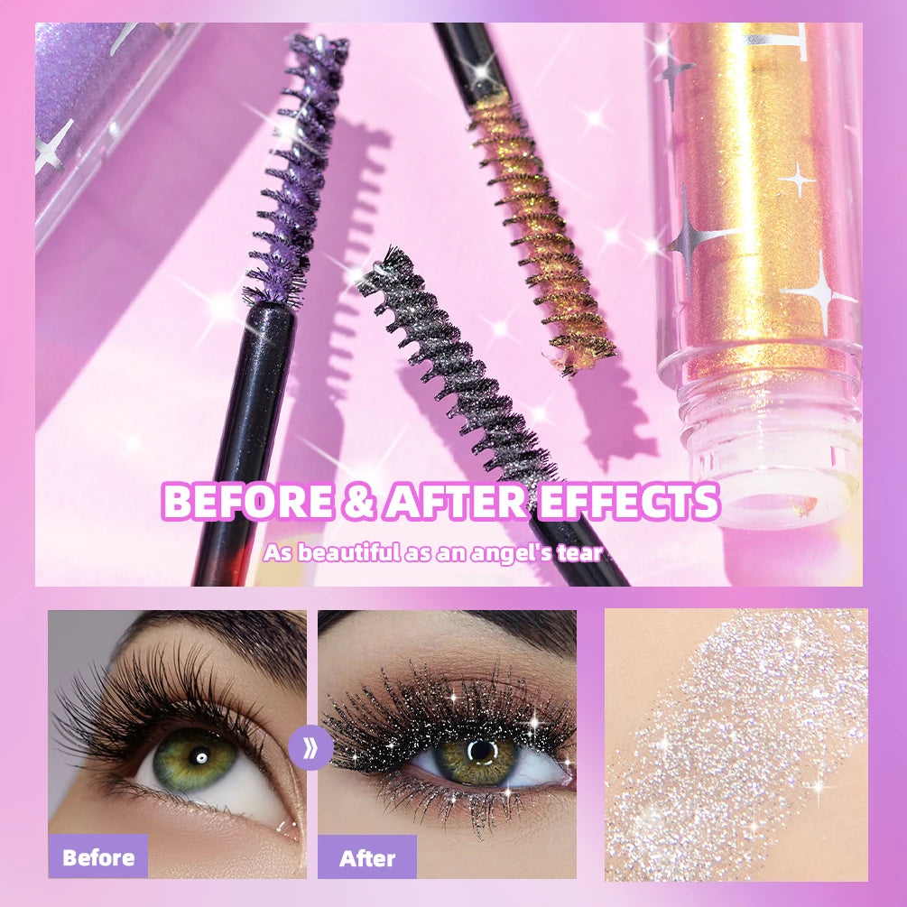 QIBEST 3 Colors Diamond Glitter Mascara Long Lasting Makeup 3D Volume Eyelashes Curling Shimmer Mascara Eye Lash Female Cosmetic Qme