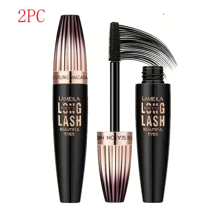 Waterproof 4D Mascara Thick Long Smudge-proof Plump Encrypted Long-lasting Curling Large Eye Makeup Makeup Tools Qme 2PC