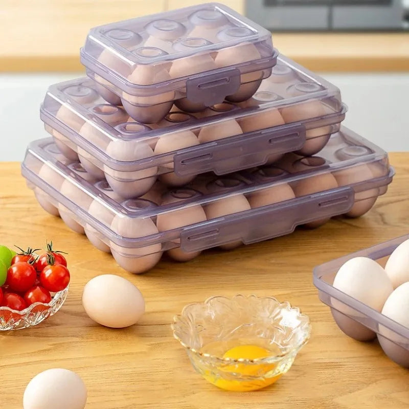 1pc Portable 6/15/24 Grid Egg Storage Box with Lid Durable Plastic Egg Storage Box Anti-collision Space-saving Egg Tray Qme