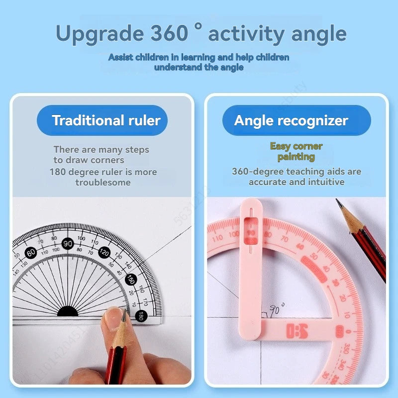 1PC 360 Degree Activity Protractor Student Angle Reader Teaching Aids Right Angle And Acute Drawing Stationery Qme