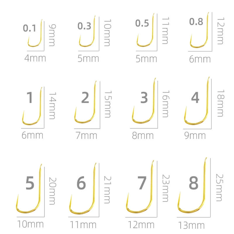 100 Shinkanto Barbless Multi-type Multi-size Goldfish Hooks Long Qme