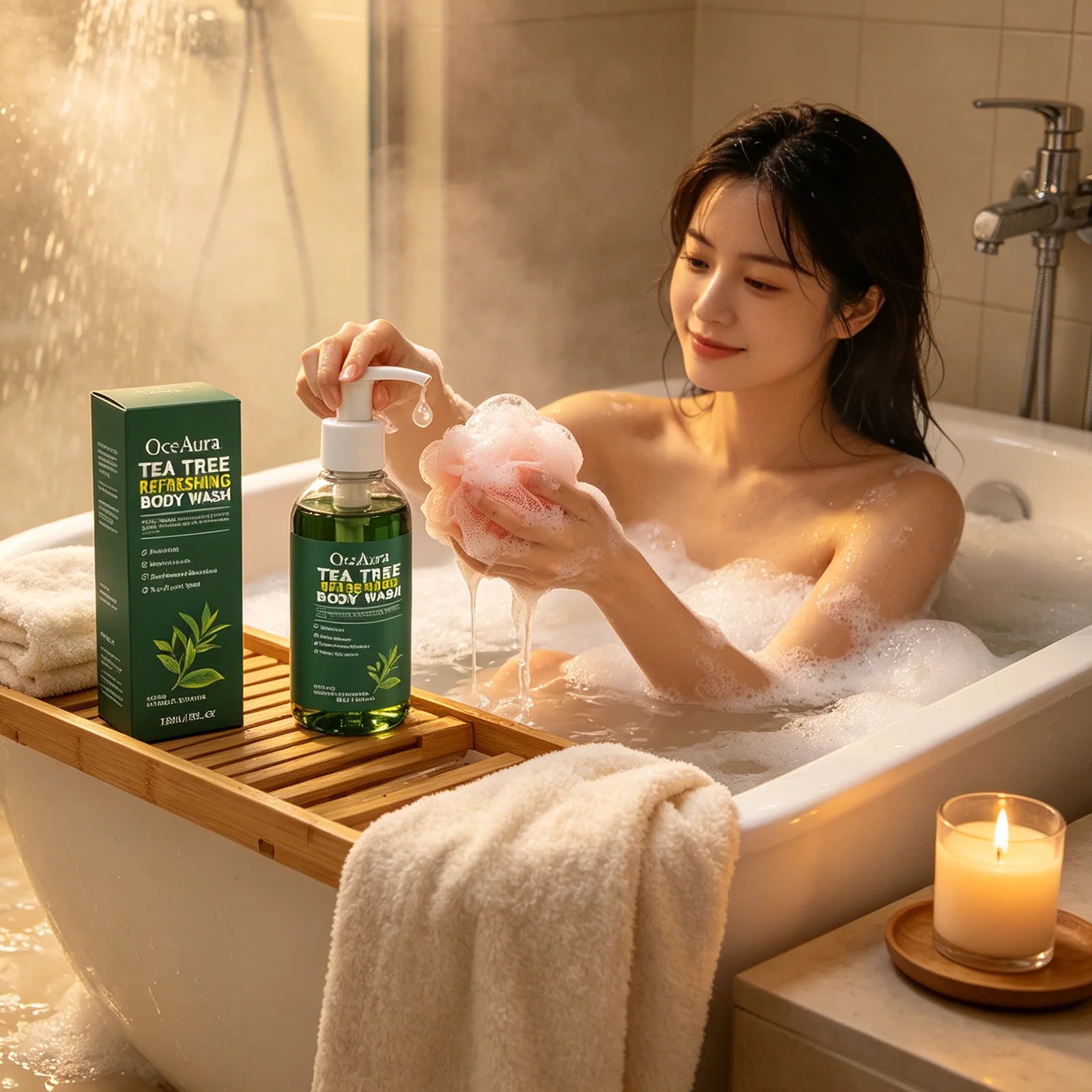 OceAura Tea Tree Body Wash Refreshing Eliminates Odors Dirt Remover Oil Control Deep Cleansing of Skin Care Products Shower Gel Qme