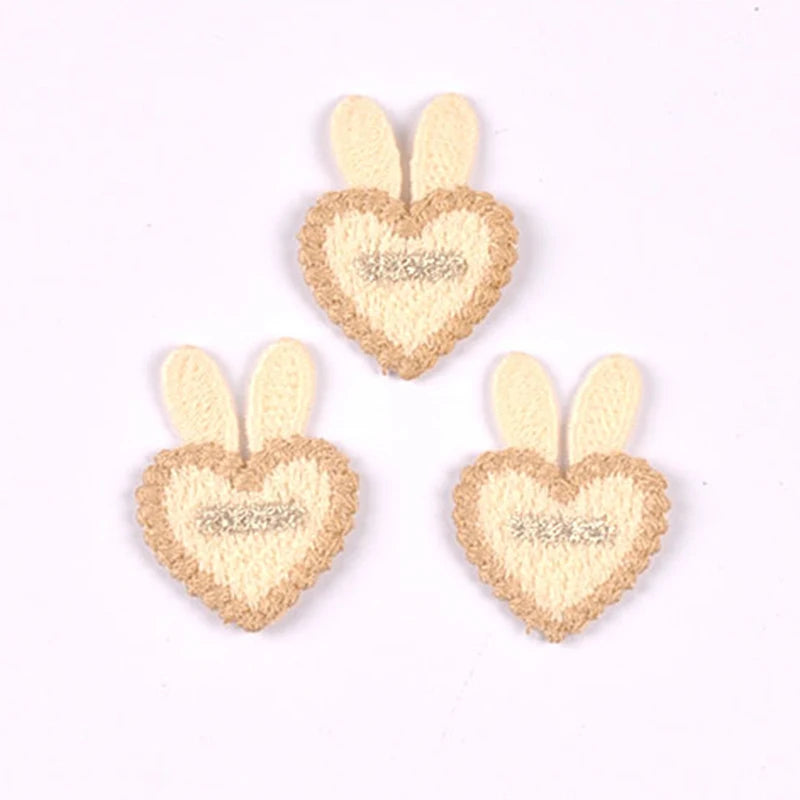 10pcs 35x26mm Assorted Color Knitted Heart Patches Cute Bunny Ear Appliques with, DIY Hair Accessories Crafts No Glue cp3856 Qme 35x26mm-3