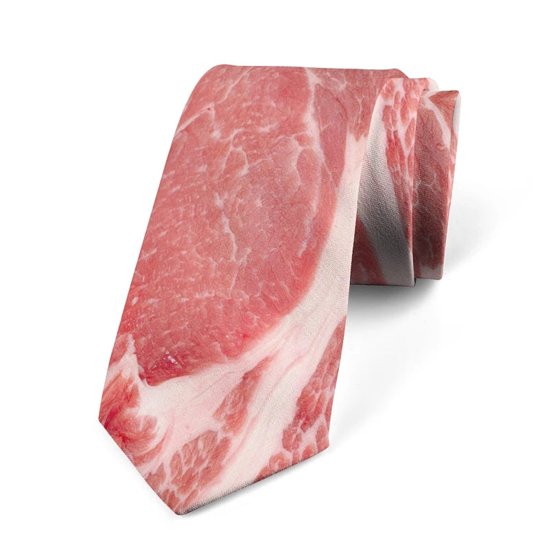 Unisex Meat Design Tie Fashion Food Printing Men's Fun Wedding Party Qme style4