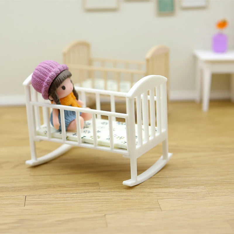 1 12 Dollhouse Mini Cradle Baby Bed Rocking Model Simulation Qme