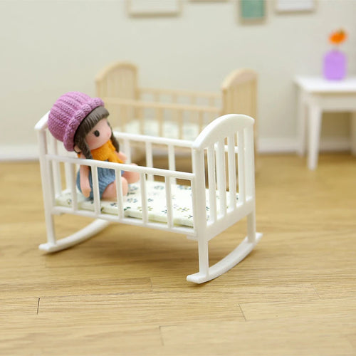 1 12 Dollhouse Mini Cradle Baby Bed Rocking Model Simulation Qme