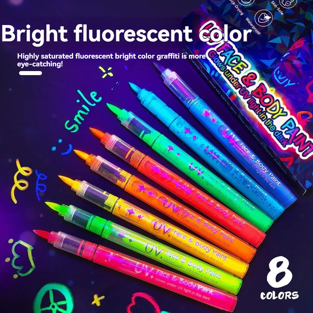 8/12/18 Colors Colorful Luminous Pen Set Human Face Paint Pen Student Children Painting Fluorescent Marker Glow-in-the-dark Pen Qme