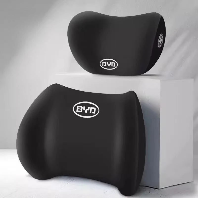 Car Seat Cushion Headrest BYD Models- Memory Foam Lumbar Support Qme black
