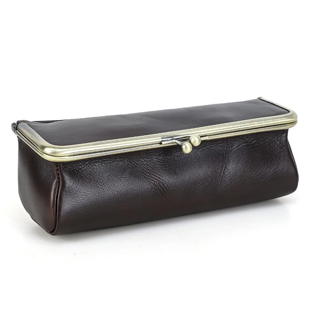 Handmade Vintage Genuine Leather Pencil Case Retro Storage Box for Office School Supplies Best Gift Stationery Storage Box Qme Coffee