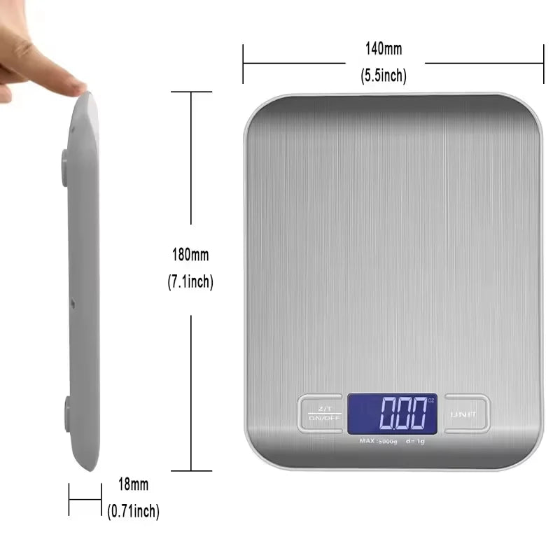 Digital Kitchen Scale LED Display 10kg/1g Stainless Steel Panel Electronic Scales Home Jewelry Food Snacks Weighing Baking Tools Qme