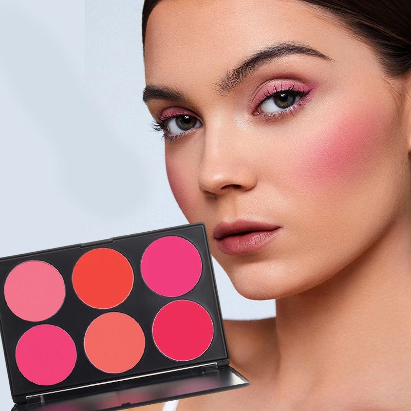 6 Colors Matte Blush Palette Long Lasting Pigmented Pink Orange Rouge Qme